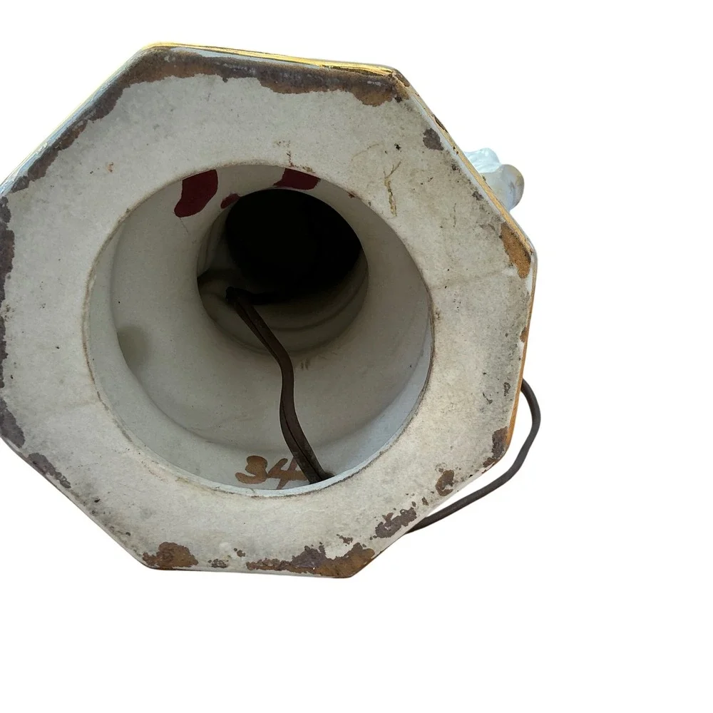 Vintage‎ Swan Handle Ceramic Lamp Floral Rose Design Gold Trim Burgundy White